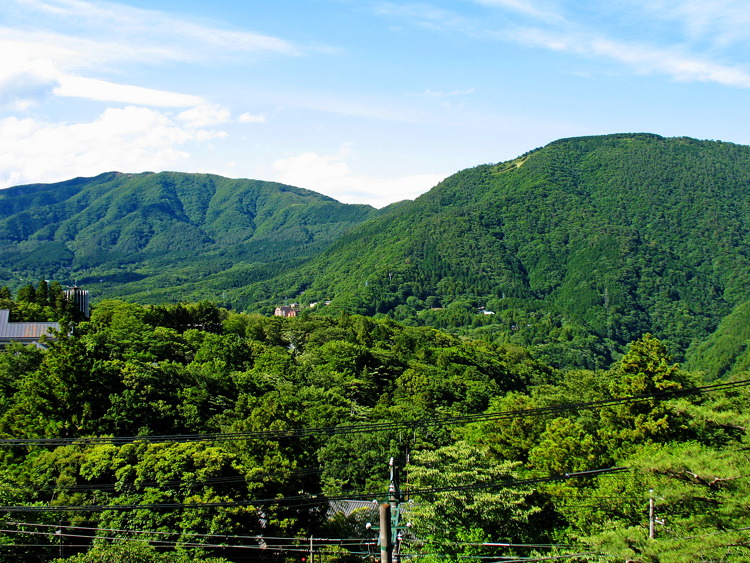 左・明神ヶ岳、右・明星ヶ岳（上の方に大の字が見える）