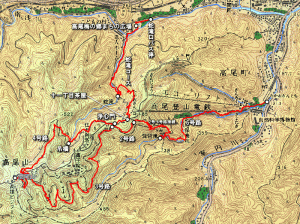 高尾山口～琵琶滝～3号路～高尾山～4号路～蛇滝～蛇滝口のGPS軌跡