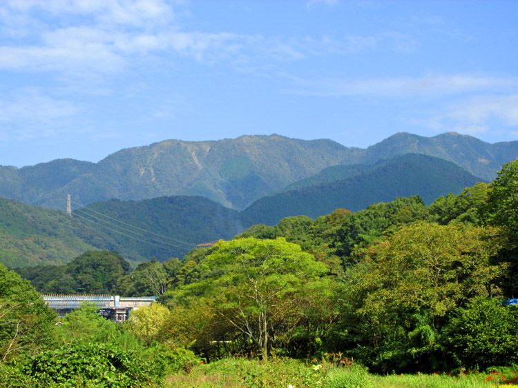 堤防道からみた丹沢（右端が塔ノ岳）