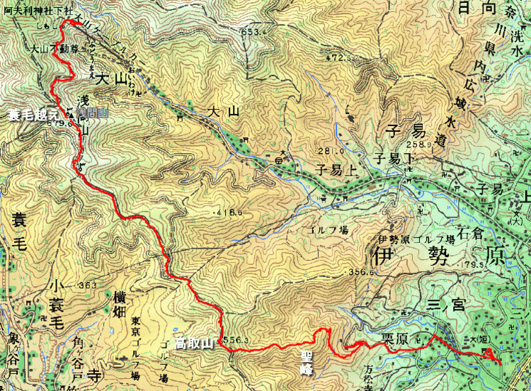 比々多神社～聖峰～高取山～阿夫利神社下社のGPS軌跡