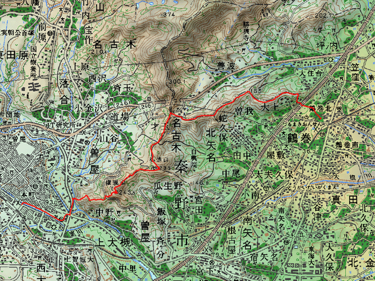 小田急線秦野駅～浅間山～権現山展望台～弘法山～善波峠～吾妻山～弘法の里湯