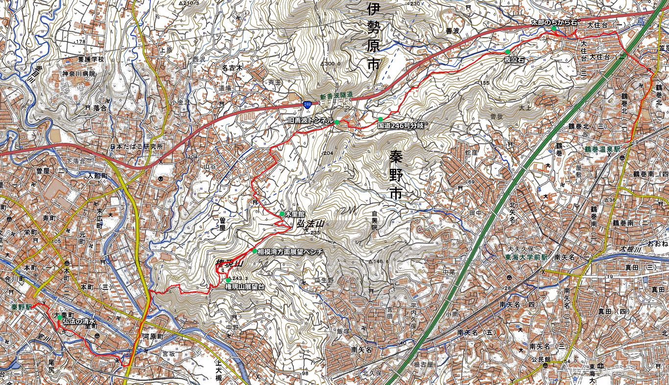 矢倉沢往還～旧善波トンネル～弘法山公園のGPS軌跡