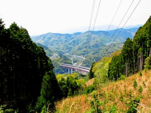 つぶらの公園付近の奥山家道から眼下に東名高速道路を見る